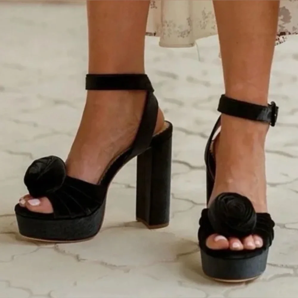 Antonio Melani x Nicola Bathie Emilia Velvet Rose Platform Dress Sandals - NWOB